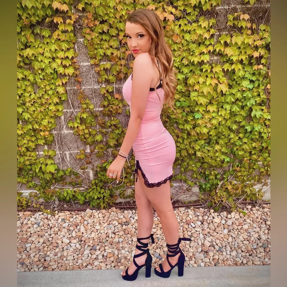 Pink and black lace bodycon y2k dress - Picture 1 of 5